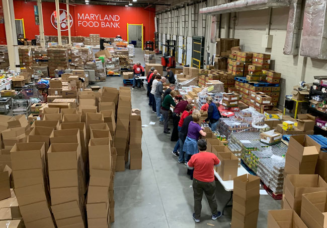 volunteers in the warehouse